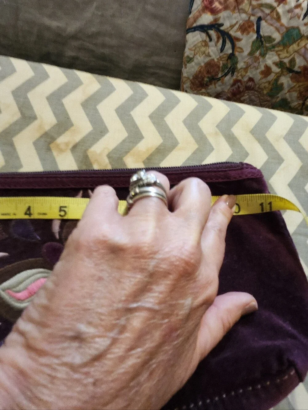 Lucky Brand Purple Velvet Embroidered Makeup Bag